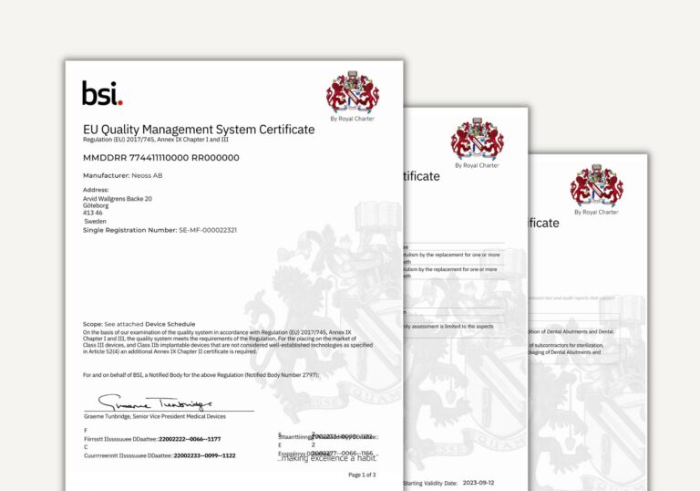 Neoss® Group receives EU Medical Device Regulation (MDR) certifications for implants and abutments