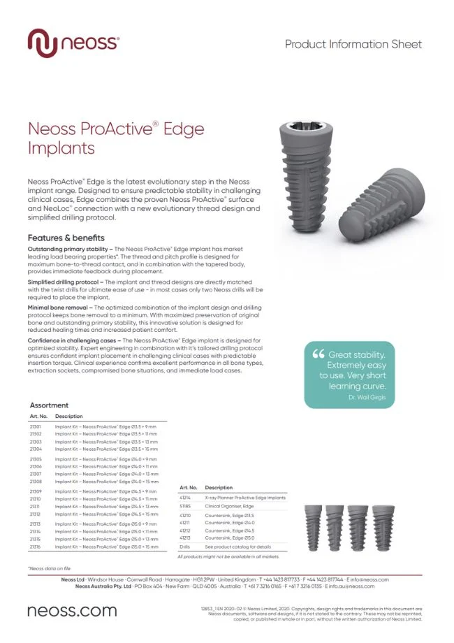 Produktdatenblatt: Neoss ProActive Edge Implantate