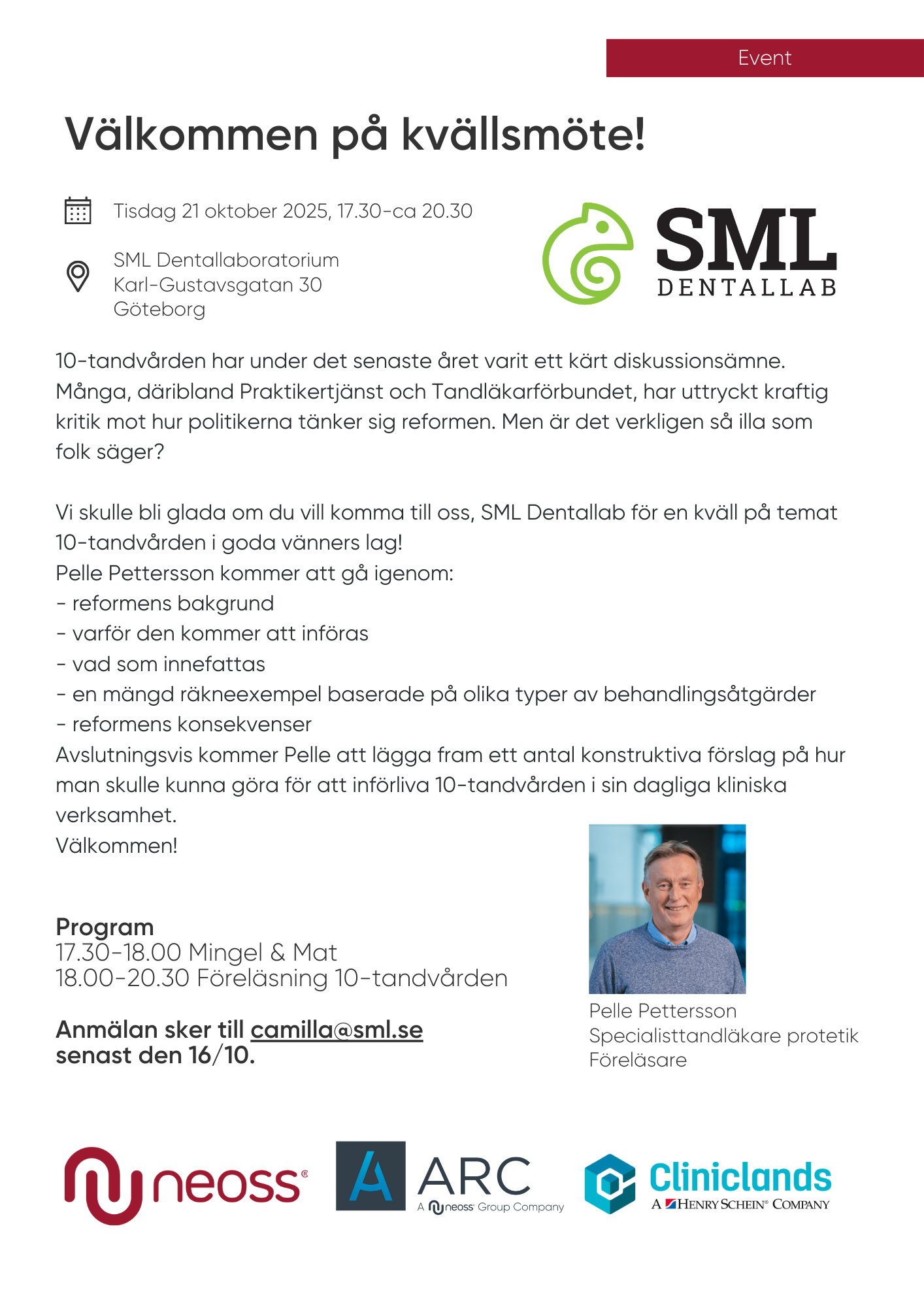 SML Dental lab i samarbete med Neoss: Välkommen på kvällsmöte!
